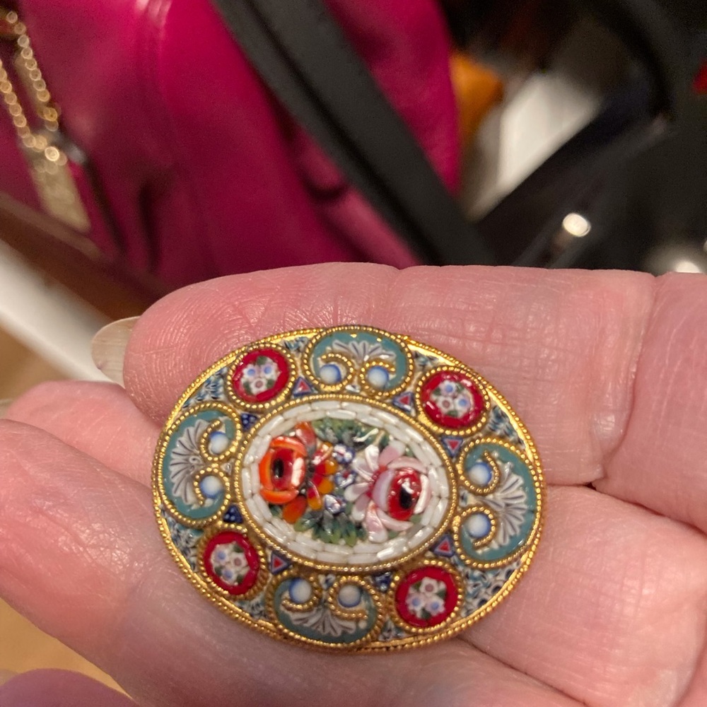 Antique Micromosaic or Micro Mosaic Brooch